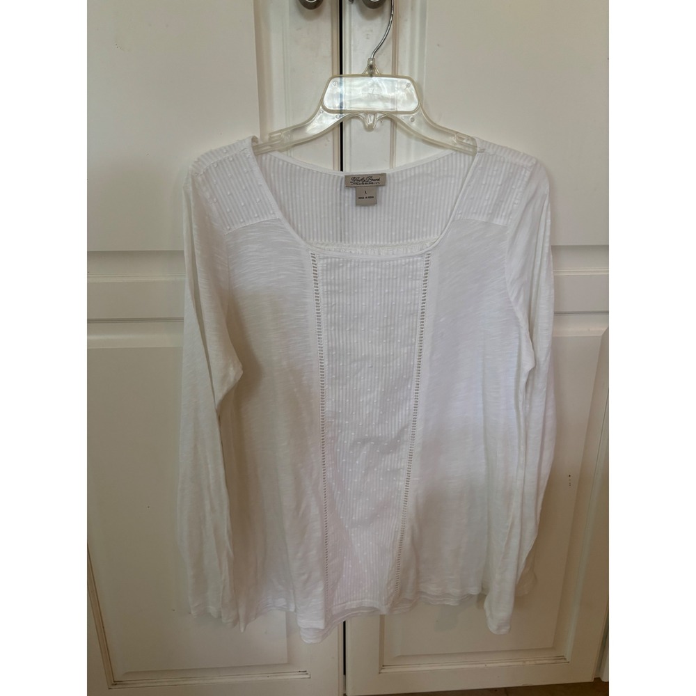 Lucky Brand White Swiss Dot Ladder Lace Long Sleeve Blouse Top Women Large